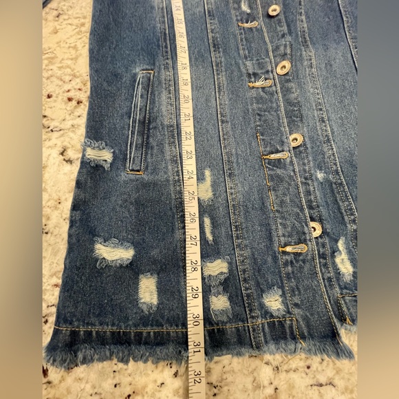 Distressed Long denim jacket - Picture 6 of 14